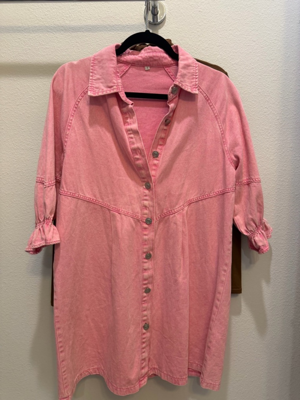 Pink Button-Front Oversized Shirt Dress